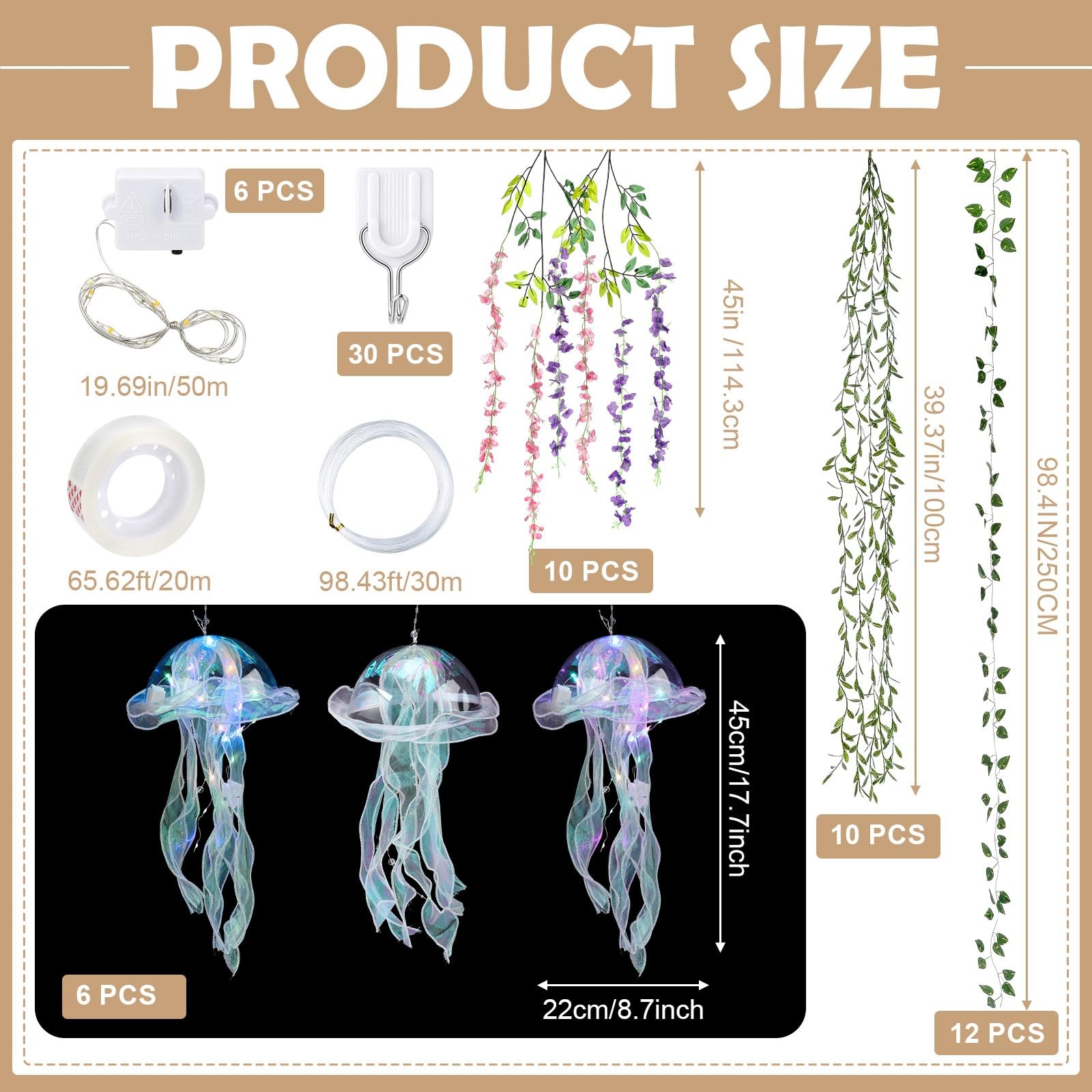 68 PCS Aesthetic Bedroom Ceiling Decor Light Up Jellyfish Lantern Vine Fairy