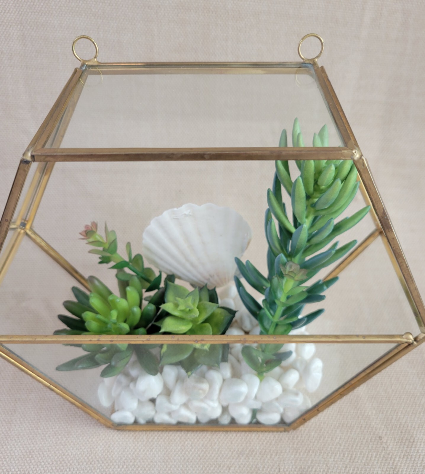 Plant Terrarium Geometric Gold Edge Planter Artificial Succulent Open Side Glass