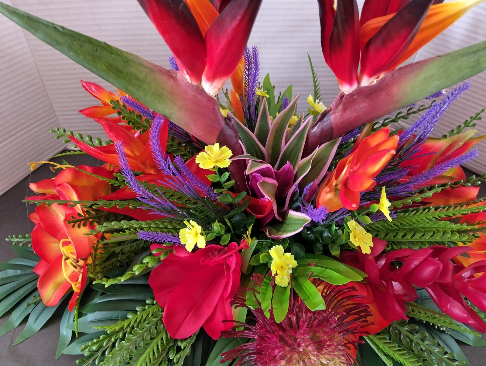 Tropical Table Centerpiece (with purple flowers)