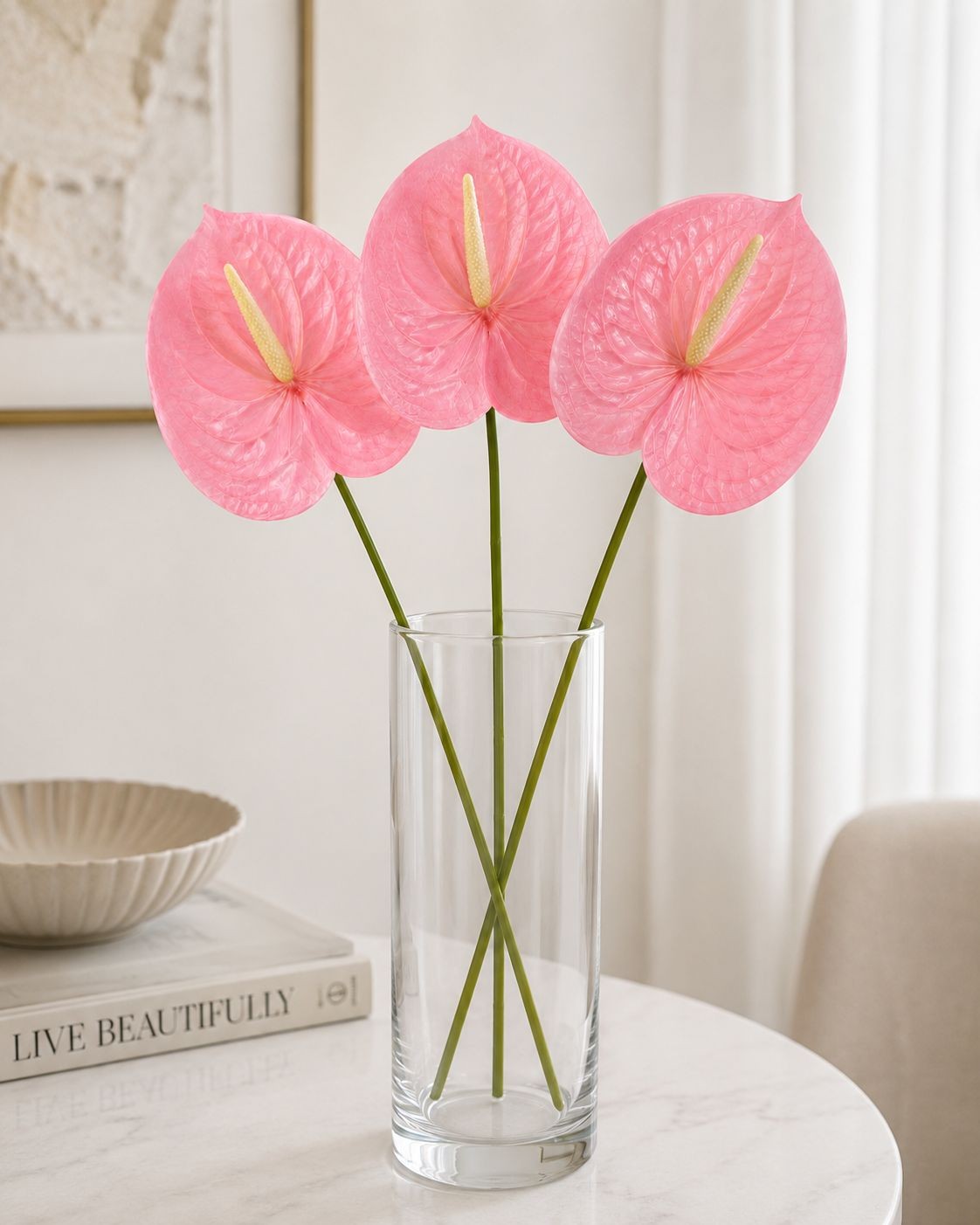 Pink Real Touch Anthurium Stem 20 Inch Faux Tropical Flower Artificial Blush Flo