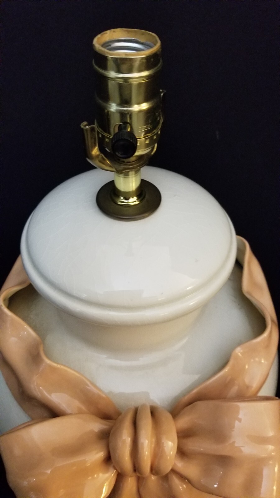 Betlar Inc, Bedroom Lamp, Ribbon Peach, Bow, Cream. Made in USA.