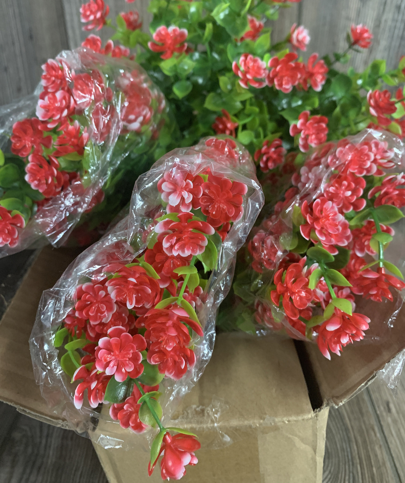 Grunyia 10 Bundles Artificial Fake Flowers Faux Outdoor Plastic Plants Red