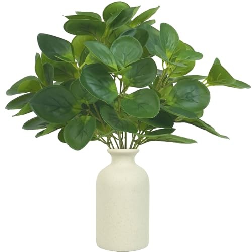 Small Fake Plant in Ceramic Pot, Fake Potted Plant with 2 Green Stems