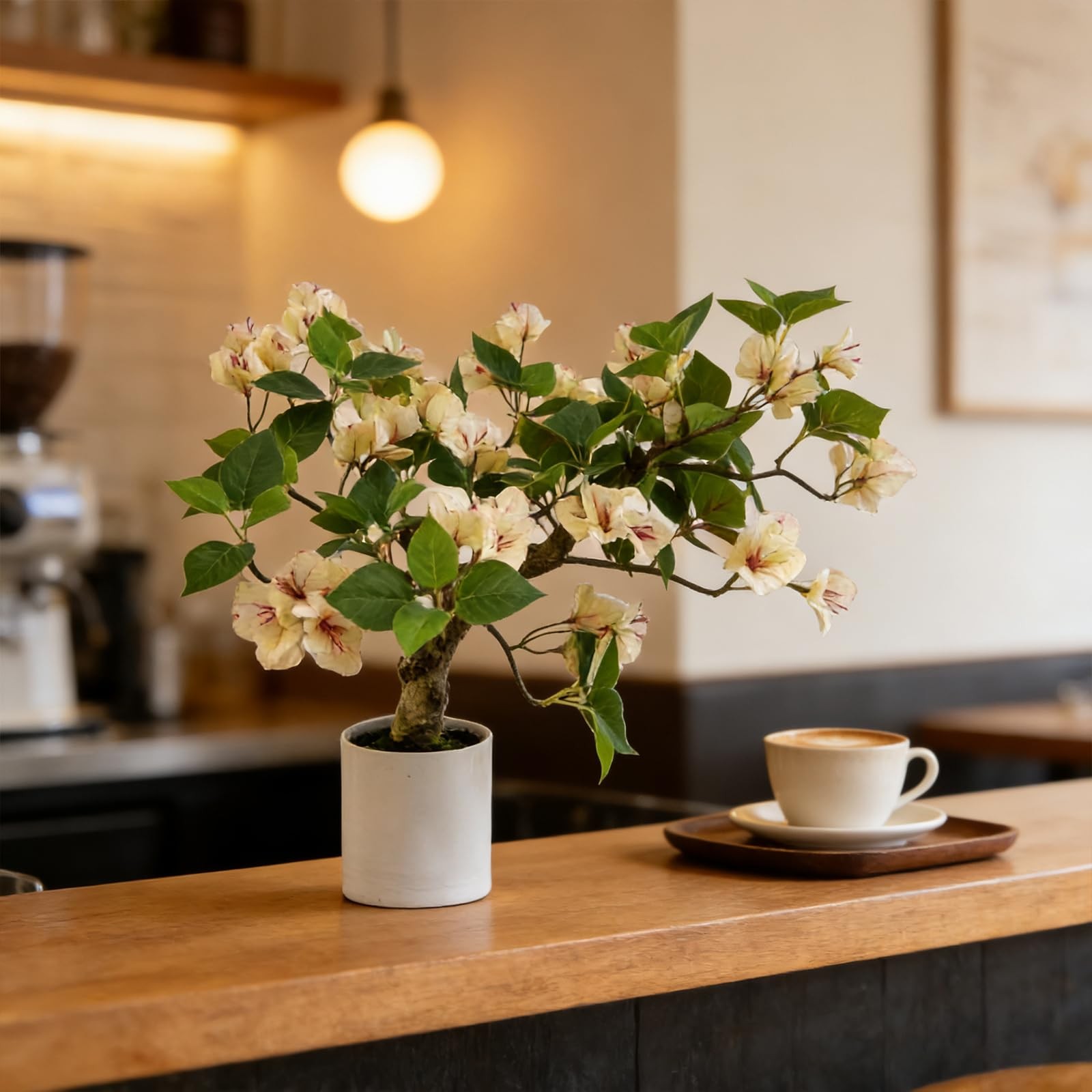 16 Inch White Artificial Bougainvillea Tree in Pot Faux Flower Plant Decor