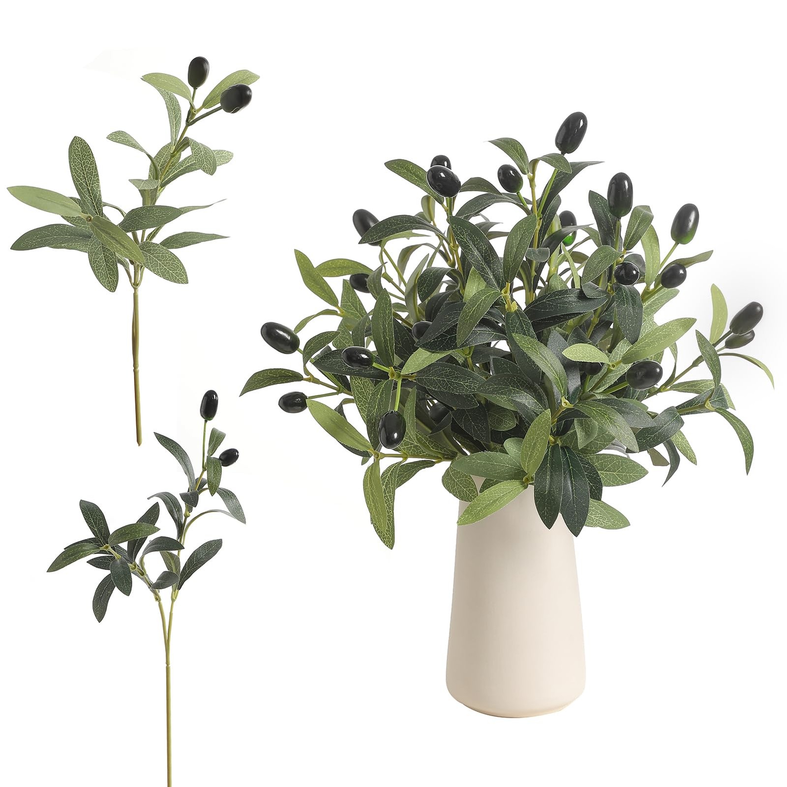 Artificial Olive Branch Stems Farmhouse Wedding Decor Silk Greenery 30cm