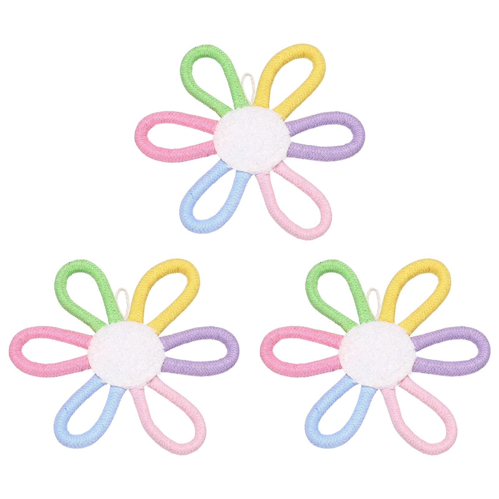 3 Pcs Daisies Floral Wall Decor 6″ Flower Art Decor Woven Macrame Multicolor