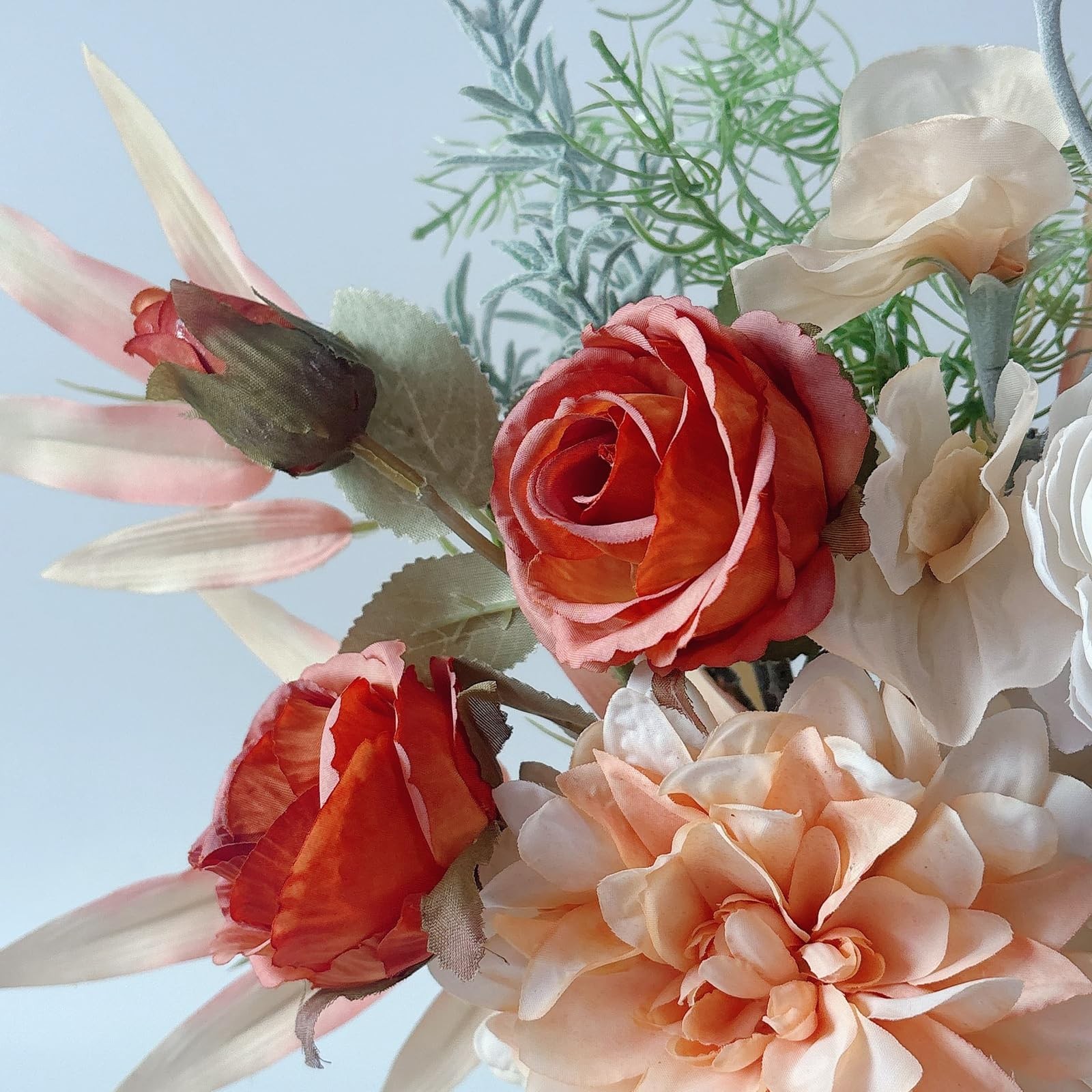 Artificial Faux Flower Arrangement Glass Vase Silk Floral Home Office Decor