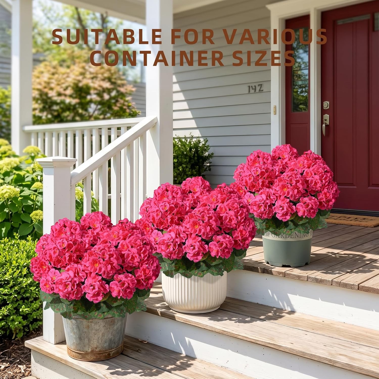 UV Resistant Hot Pink Geraniums – 2 Pack Faux Flowers for Indoor/Outdoor Use