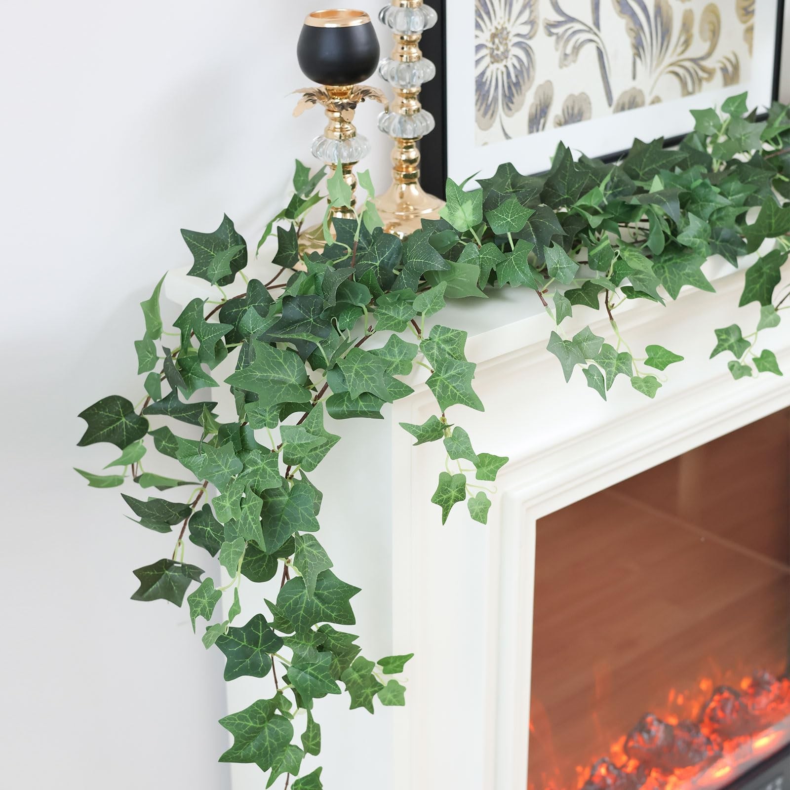 5 Pack 395″ Artificial Vines Ivy Garland Fake Vine Realistic Silk Green Leave…