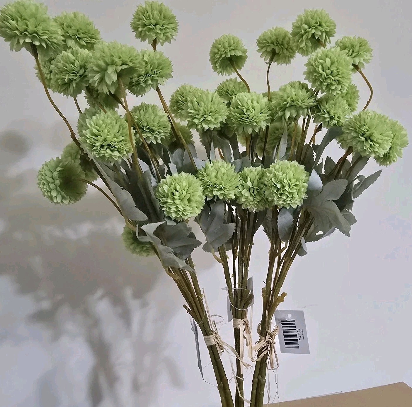 Green Pom Pom Mum Artificial Flowers 9 Stems – Unique Valentine’s Day Gift Decor