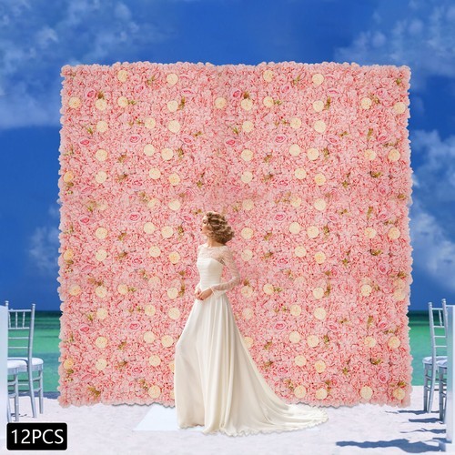 3D Flower Wall Panel-12pcs Artificial Flower Wall Background Silk Rose Mat