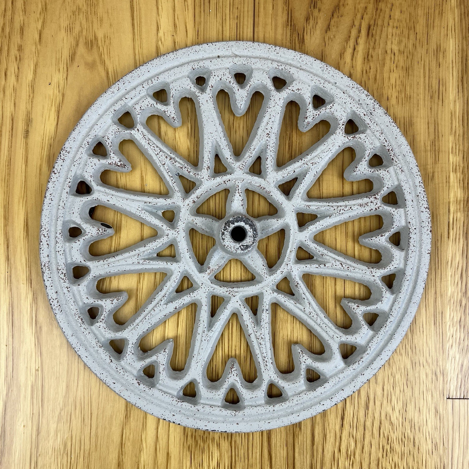 Vintage~Wreath Floor Stand~30″~White Distressed Cast Iron~2 Piece~Fleur-de-lis