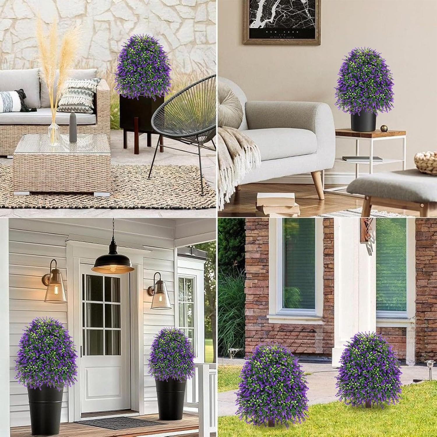 2Pcs 25” UV Resistant Artificial Lavender Topiary Balls for Outdoor Decor