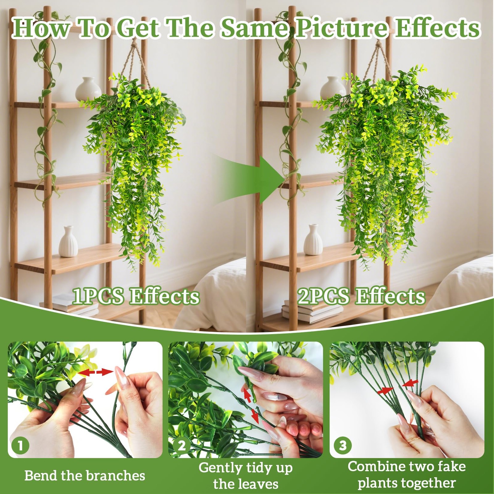 2PCS Fake Hanging Plants – Lifelike Plastic Milan Grass Hanging Lvy Vine, Art…