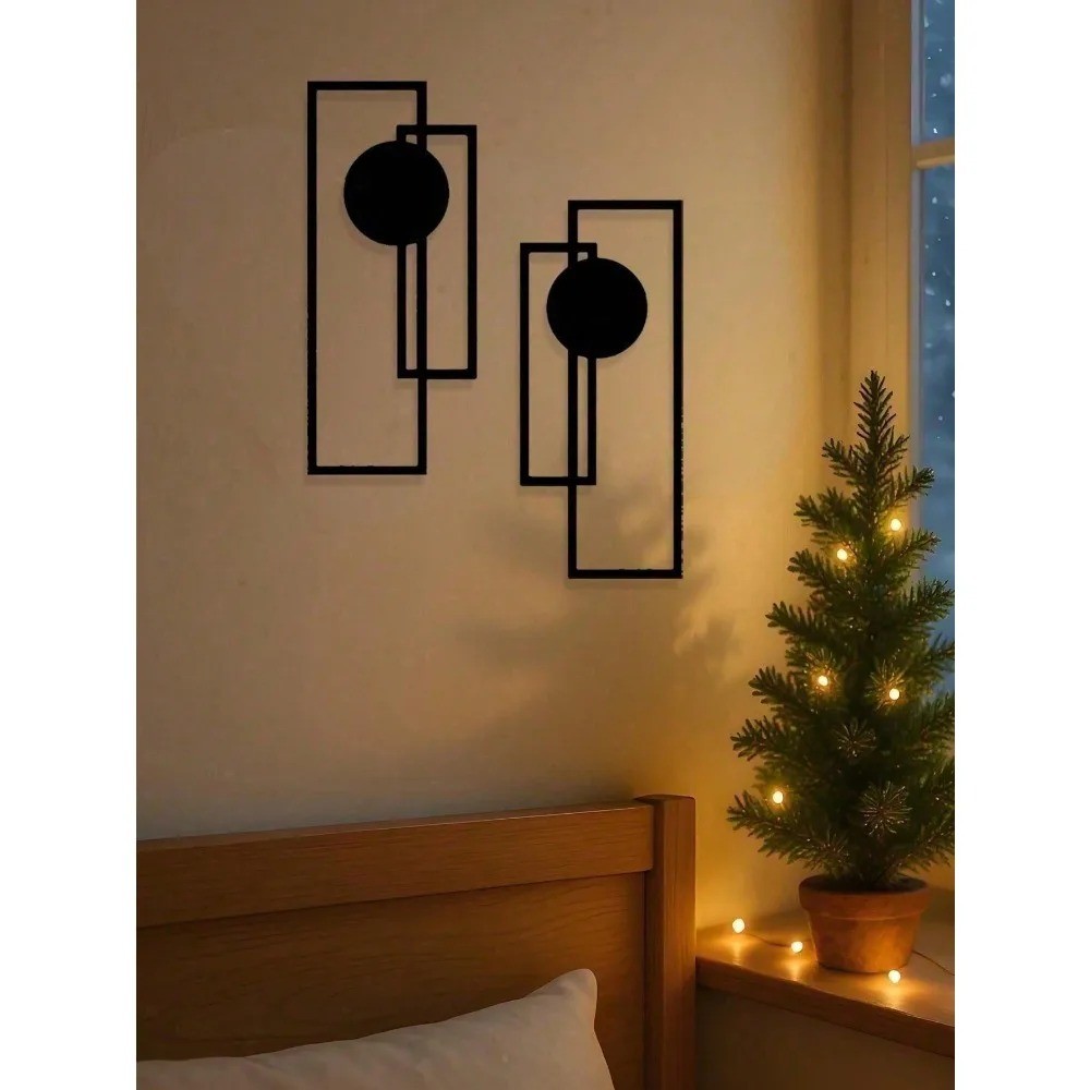 2-Pc Abstract Gothic Line Metal Wall Art Minimalist Black Living Room Decor