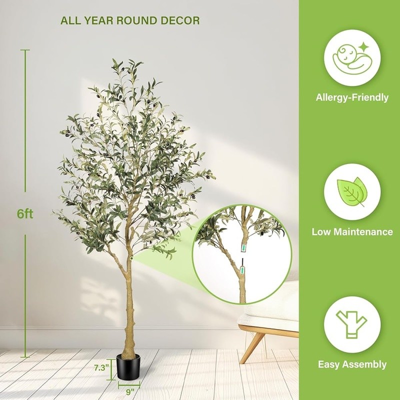 Realistic Olive Tree Faux Plant Indoor Decor Zero Maintenance Housewarming Gift