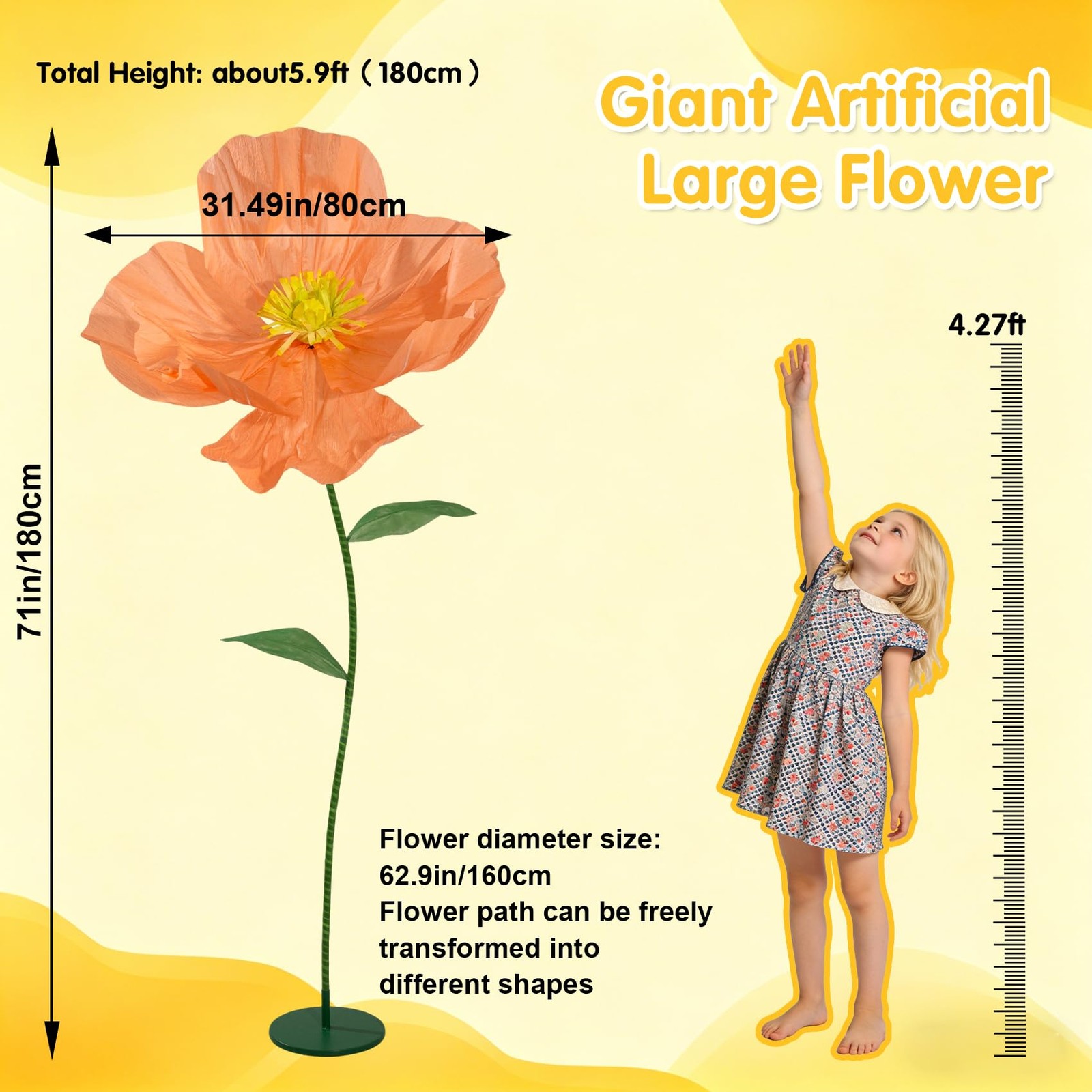 5.9 Ft Handcrafted Poppy Flowers – Giant Flowers for Decoration for Garden, W…