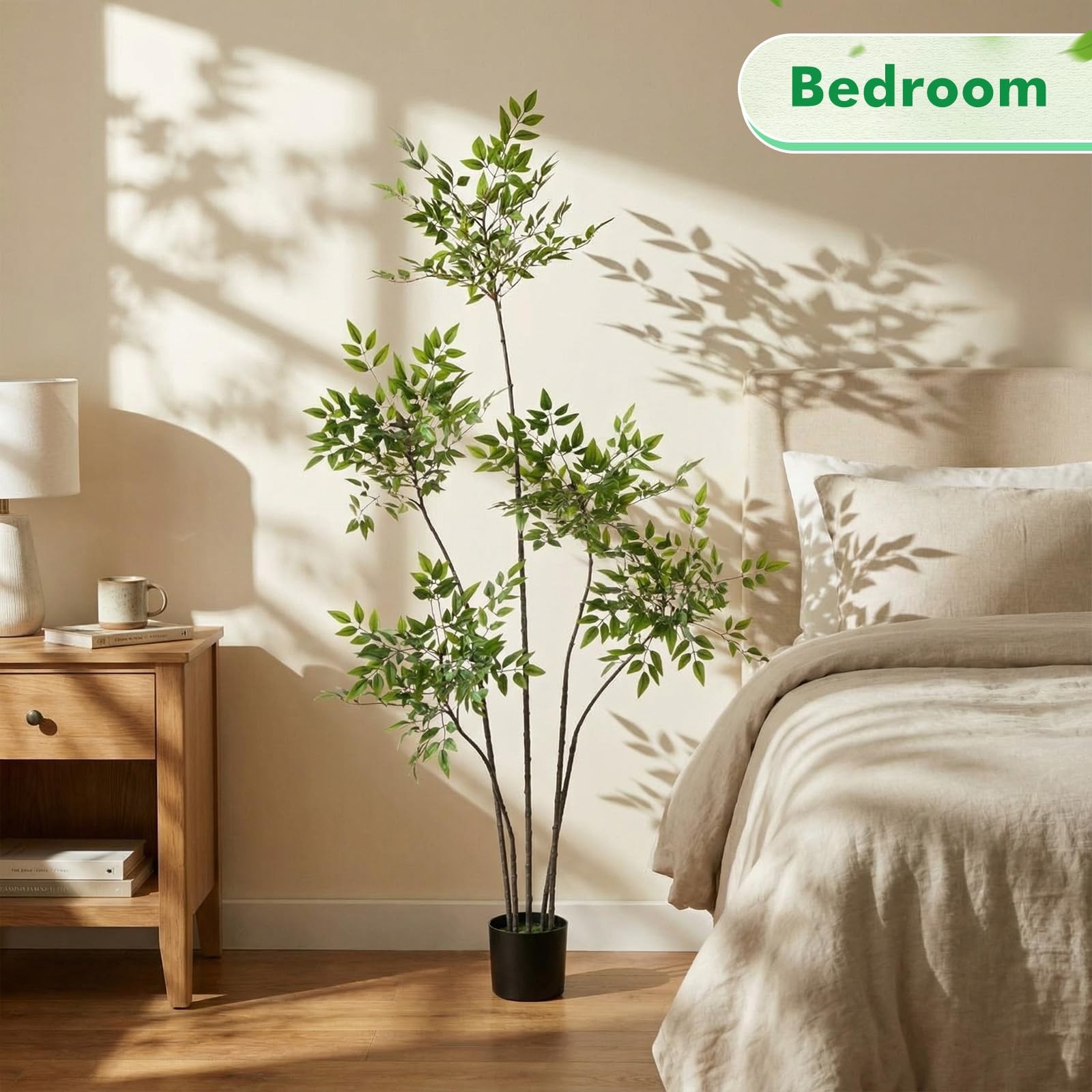 Giegxin 5ft Faux Bamboo Tree Indoor Artificial Nandina Tree Realistic Large F…