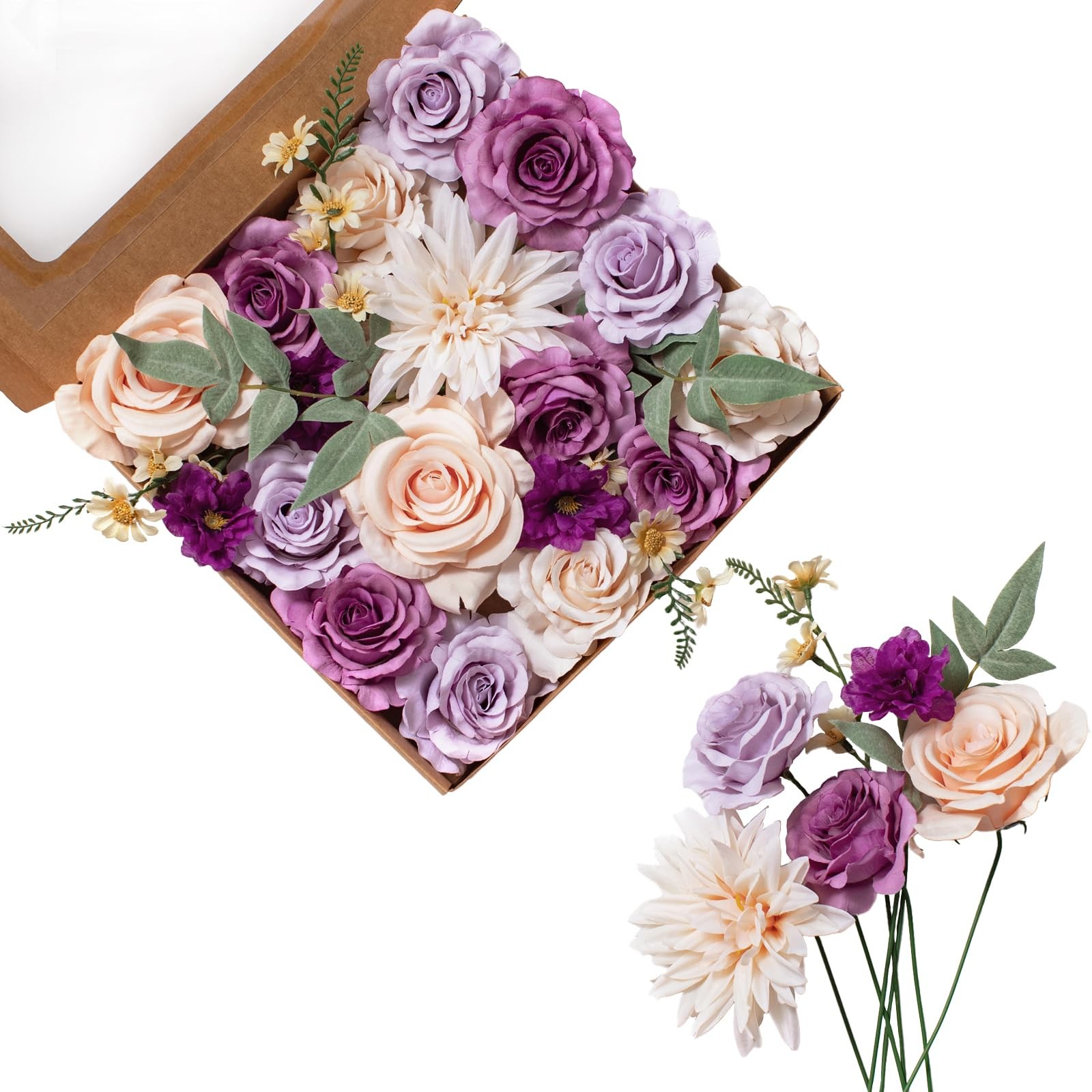Rose Artificial Flowers Combo for DIY, Fake Purple Rose Artificial Silk Flowe…