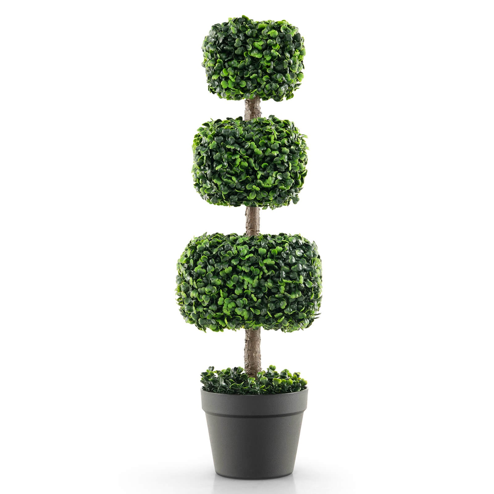35” Faux Boxwood Topiary Tree Square Shaped Fake Greenery Plants w/ Plastic Pot