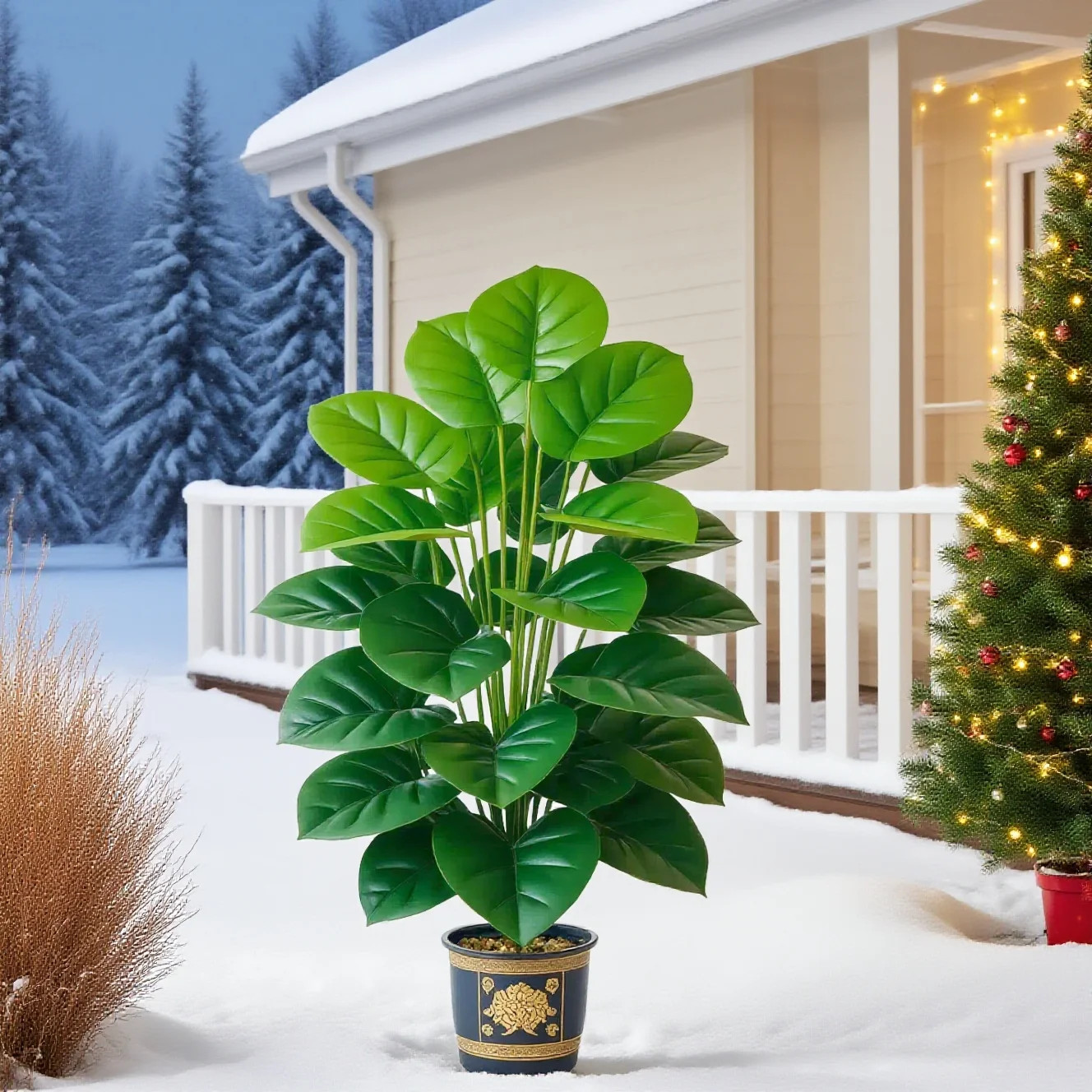 Large Artificial Pothos Plant With 24 Leaves Tall Faux Greenery In Pot Decor NEW