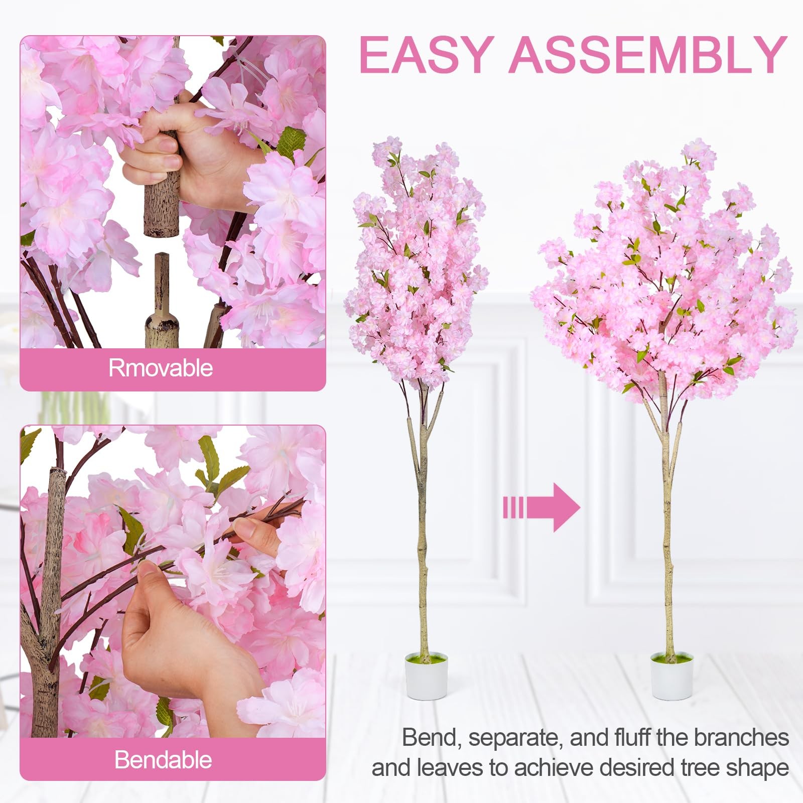 6FT Artificial Cherry Blossom Tree,Tall Fake Flower Tree with Realistic Pink …