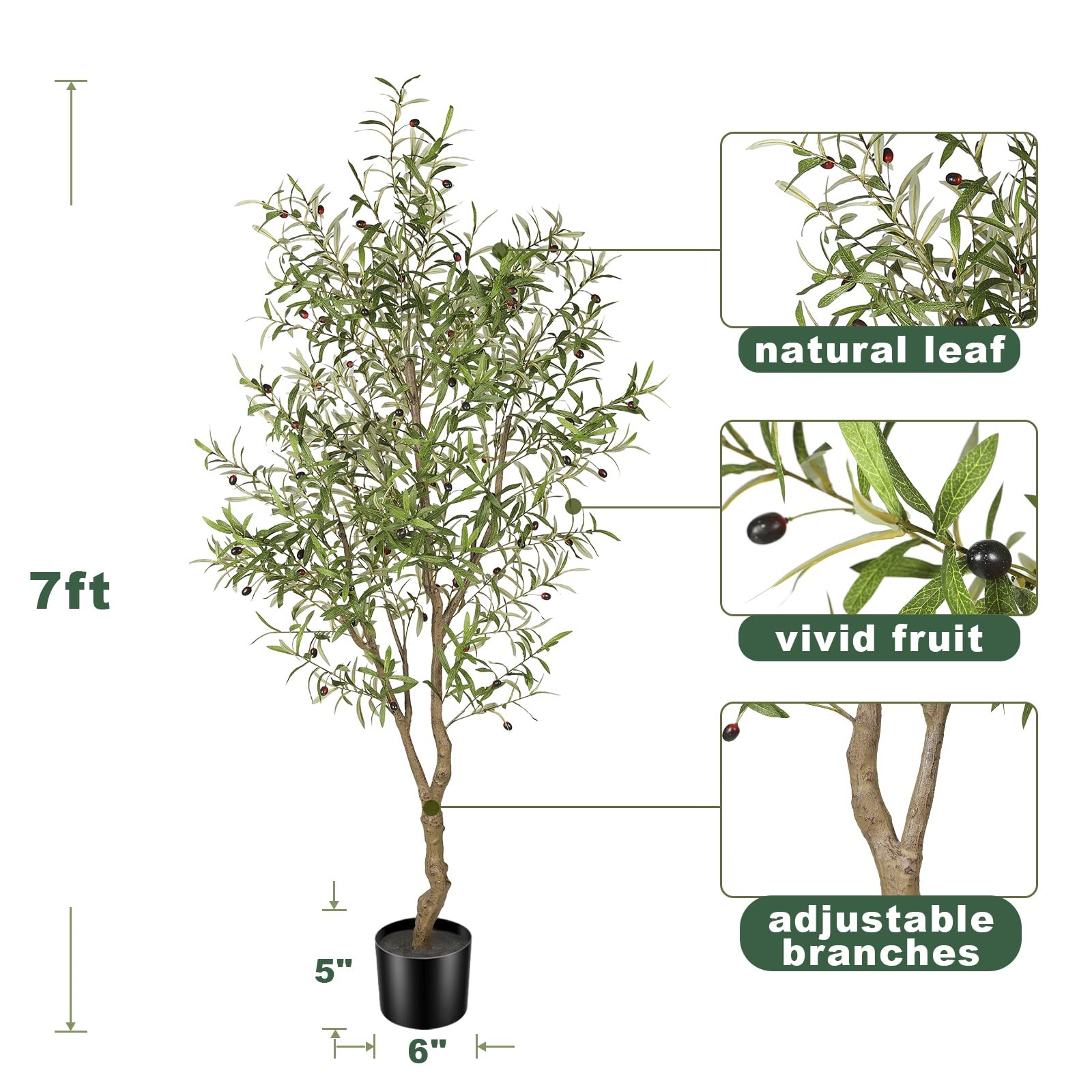7ft Faux Olive Tree – Fake Potted Olive Silk Tree with Planter Natural Olive …