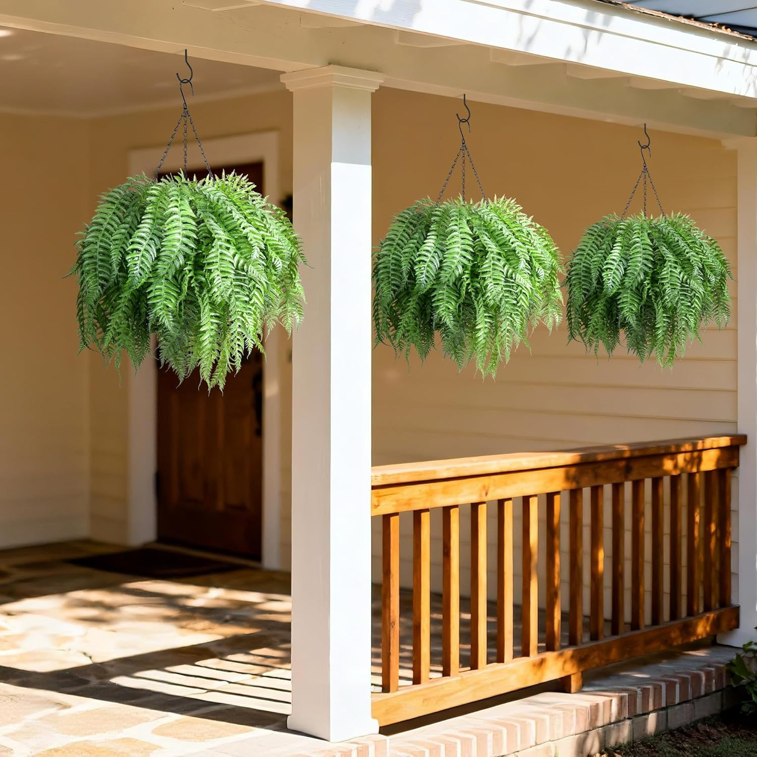 Artificial Hanging Plants Outdoor, UV Resistant Fake Fern Faux Greenery for outs