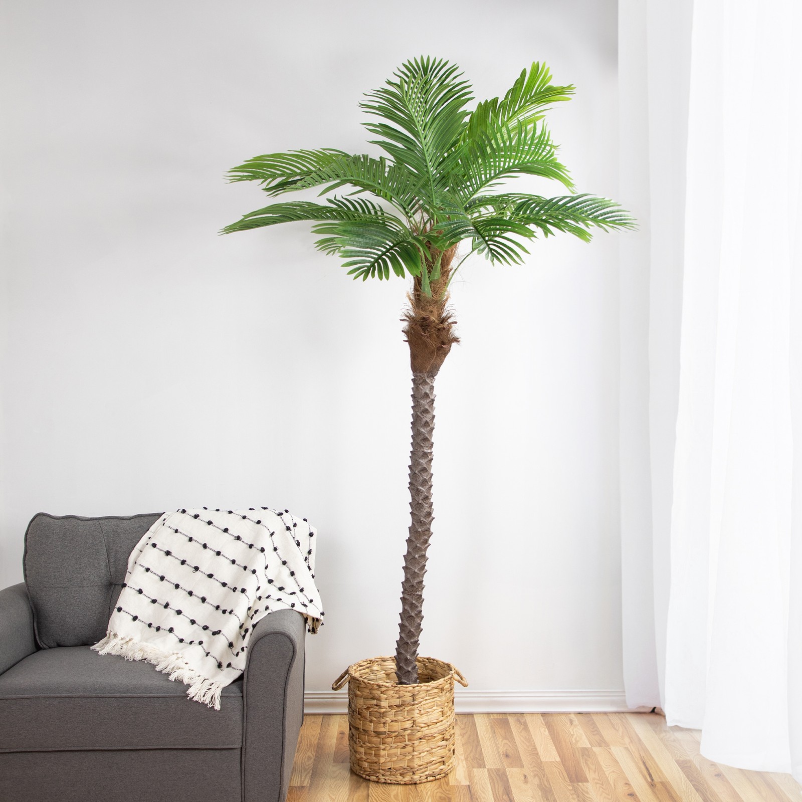 Northlight 7.25 Potted Artificial Green and Brown Phoenix Palm Tree