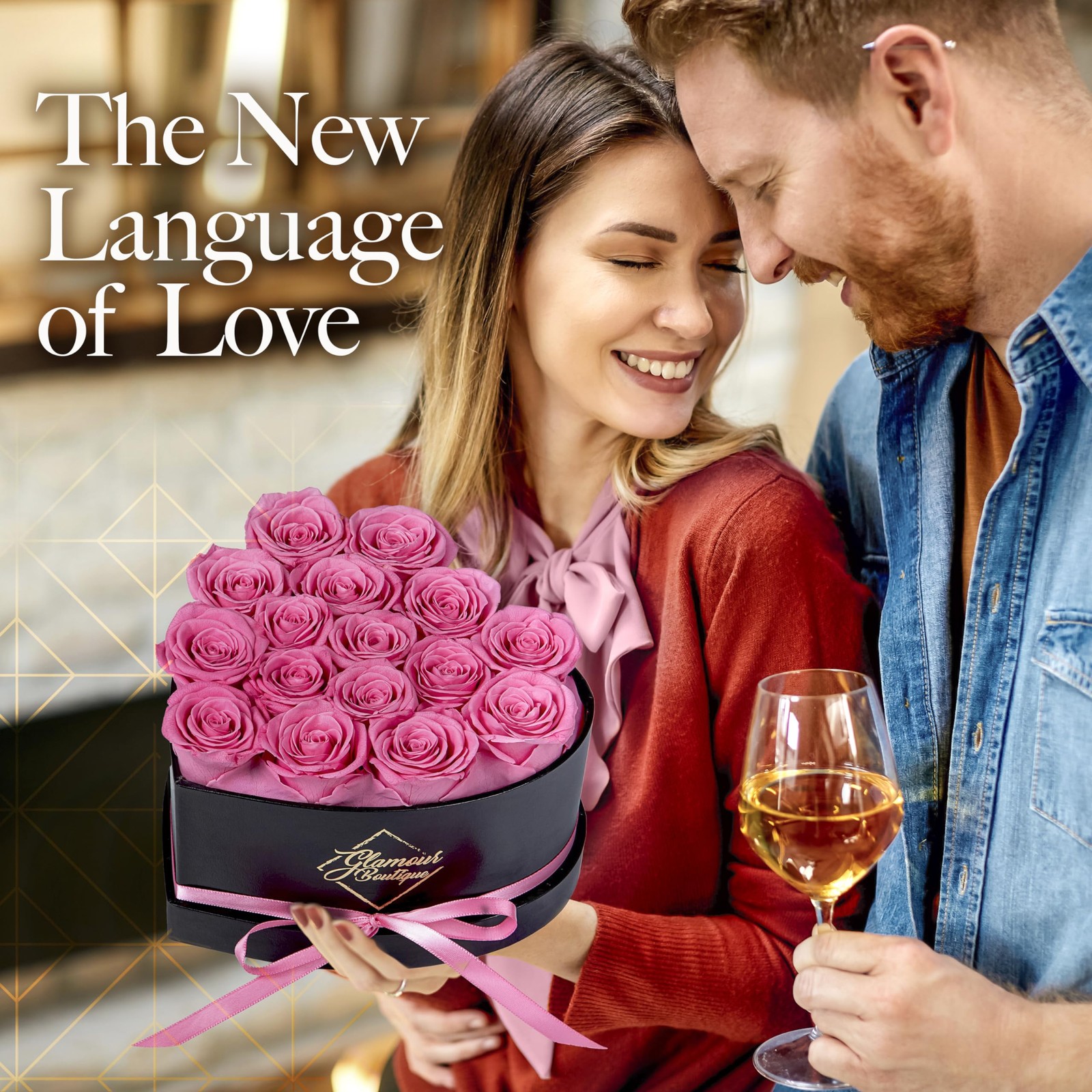 GLAMOUR BOUTIQUE 16 Flower Forever Heart Shape Box – Preserved Roses Gift for
