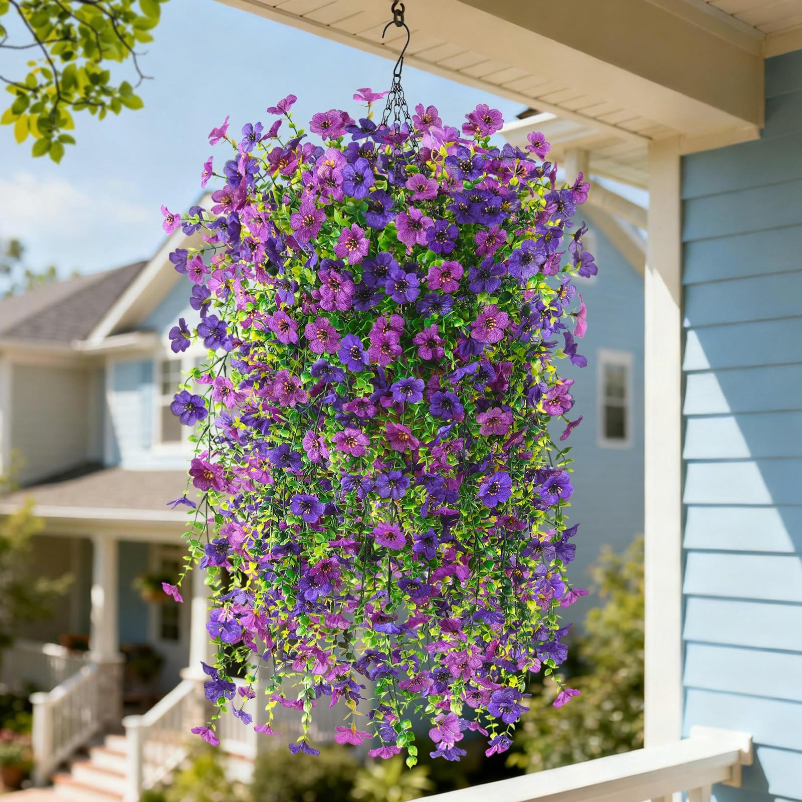 INQCMY Artificial Hanging Flower Baskets for Spring Outdoor Decoration Fake P…