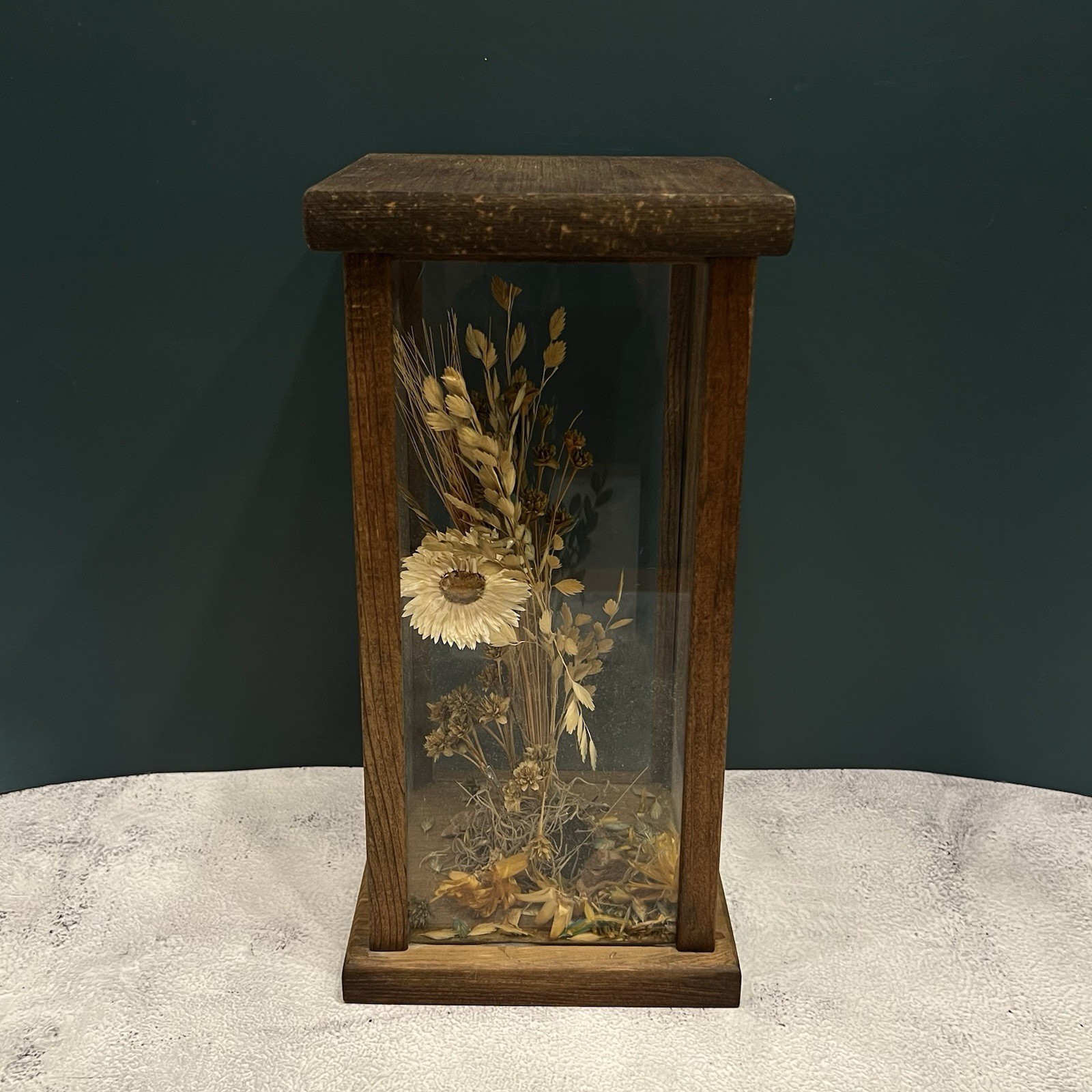 Vintage 1970s Dried Flower & Botanical Wood Terrarium Display Case Boho MCM