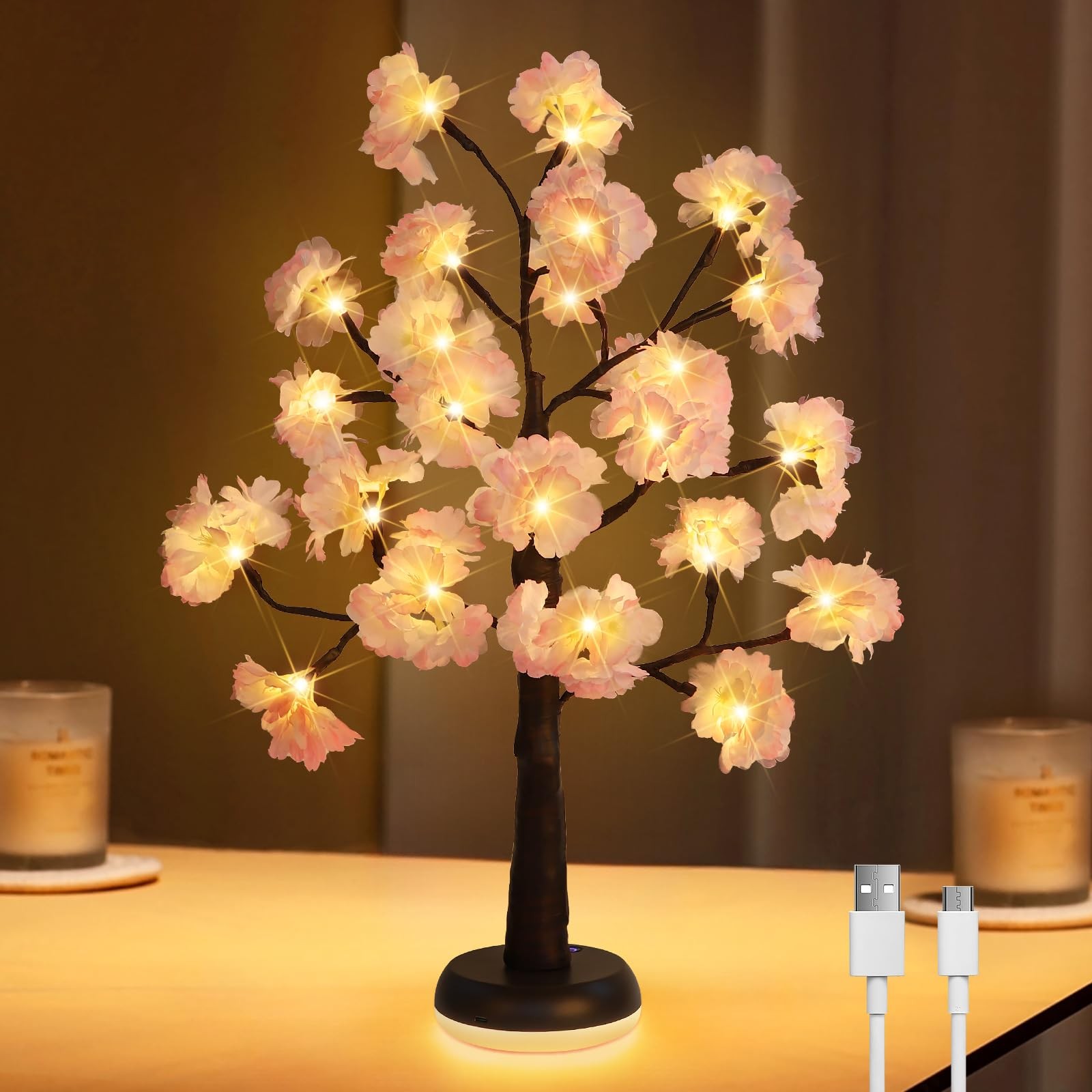 Artificial Cherry Blossom Tree Lights: 23IN Lighted Cherry Blossom Tree with …