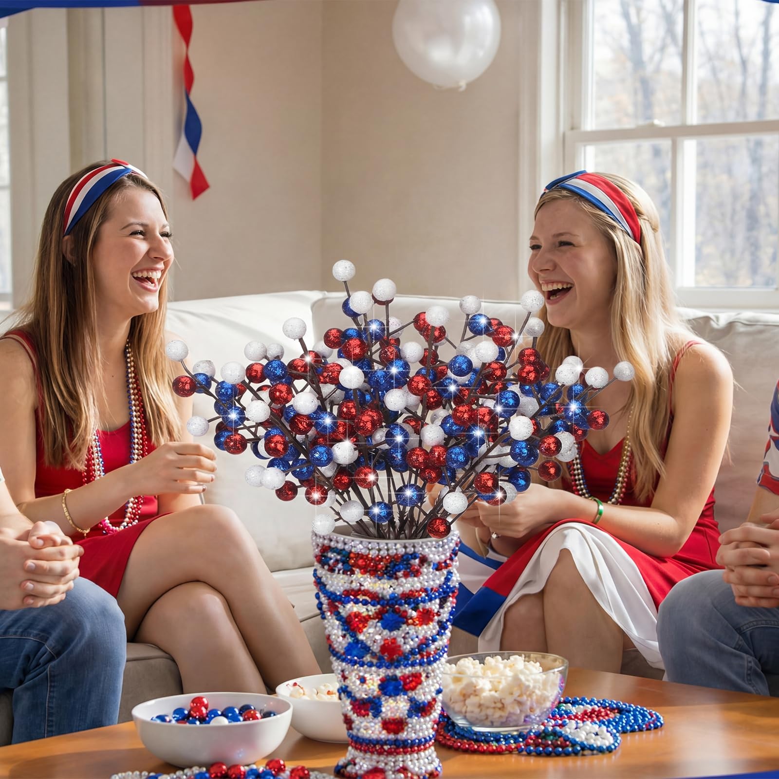 24 Pcs 9.3 Inch 4th of July Glitter Patriotic Ball Picks Red White Blue Berry…