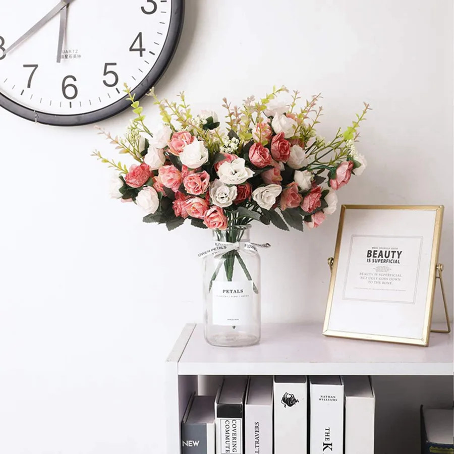 2PCS Artificial Silk Rose Flowers Bouquet Plastic Plants Home Wedding Party Deco