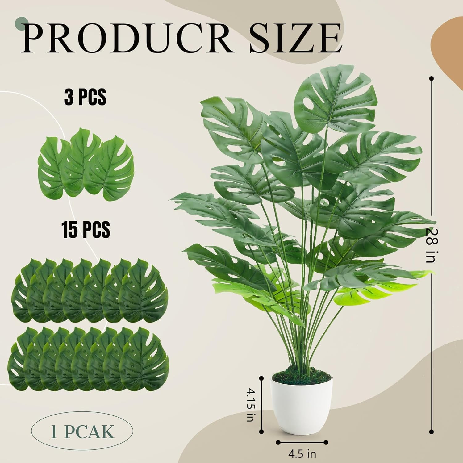 Der Rose 28″ Fake Plants Large Artificial Monstera Faux Potted Plants Indoor