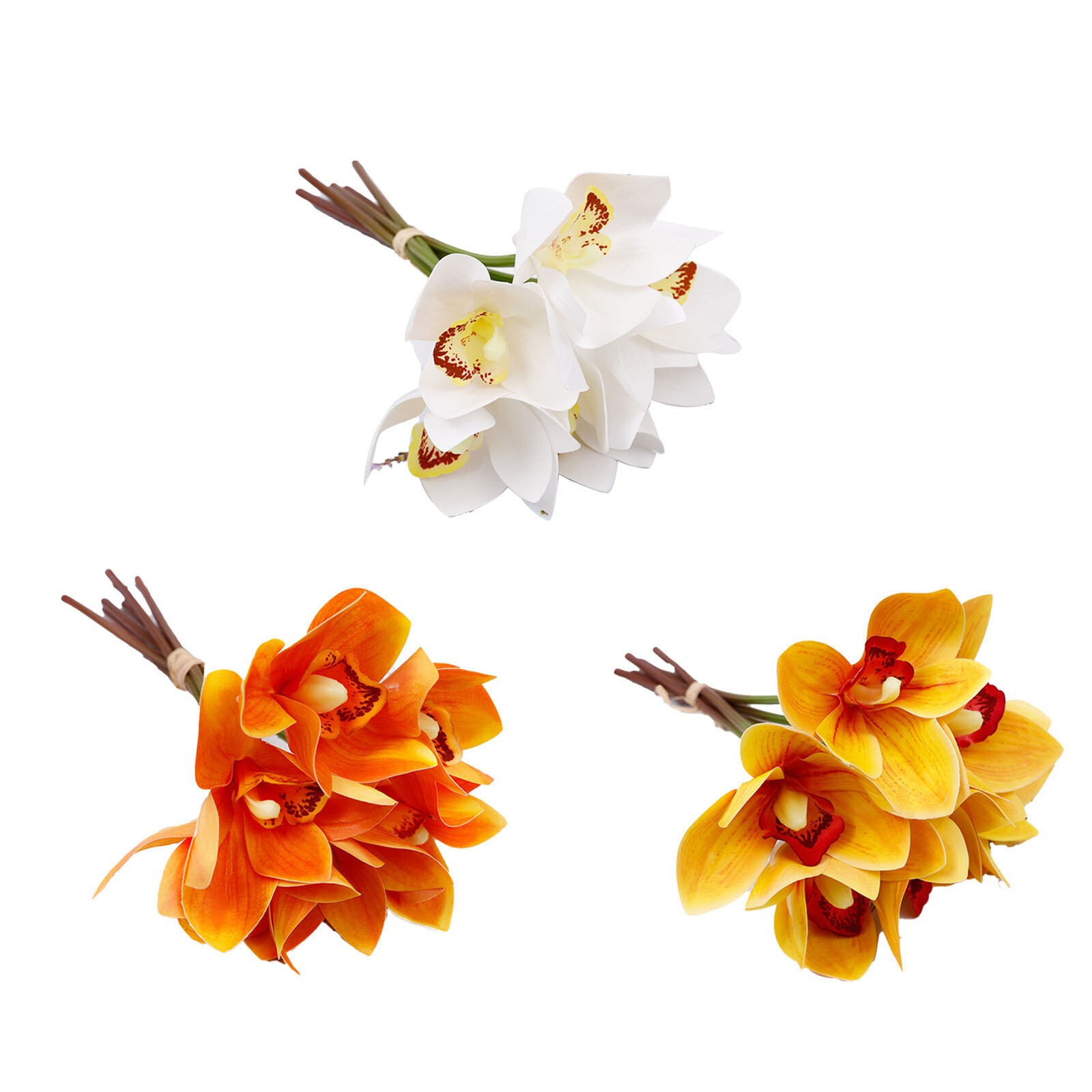 6 Stem Faux Orchid Decor 3D Printed Silk Flowers Iron Wire Stem Orchid Floral