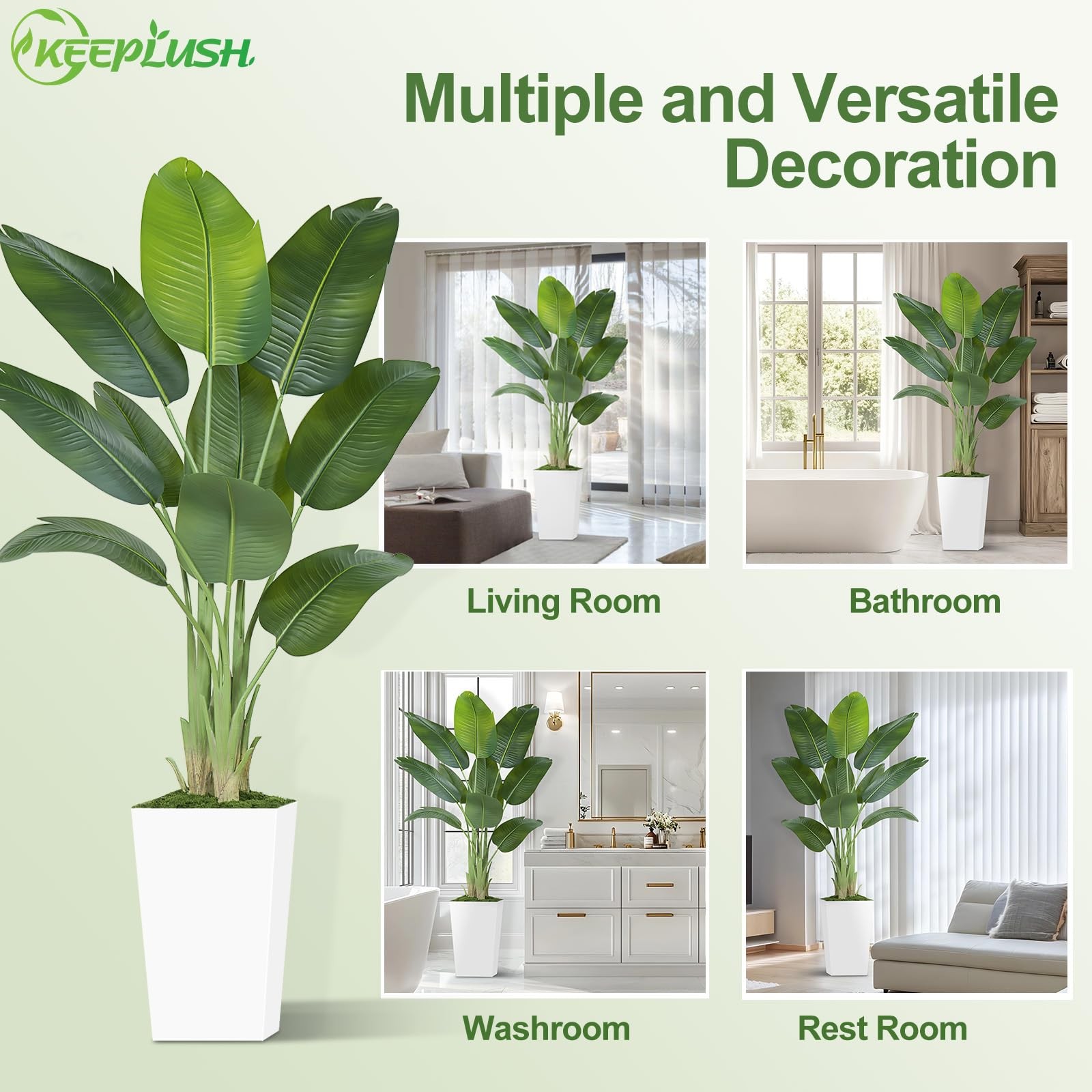 Lifelike Bird of Paradise Artificial Plant 6ft Faux Banana Leaf Tree with Whi…