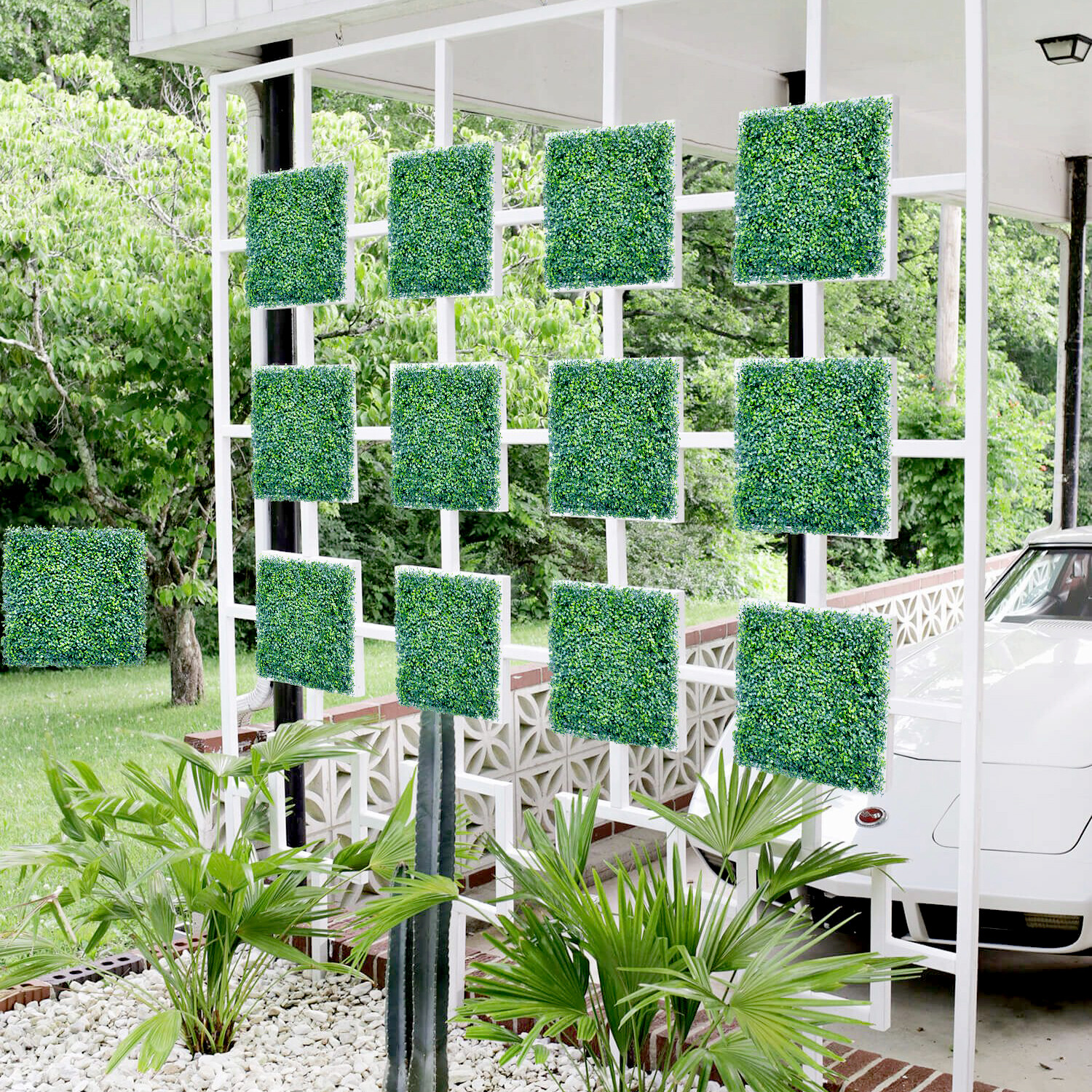 20in Artificial Faux Plant Boxwood Leaf Fence Panel Wall Home Decor Grass Mat