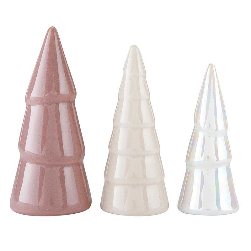 Holiday Ceramic Tree Set Blush 6.75in W x 4.75in H x 2in D Set of 3 Pack of 3