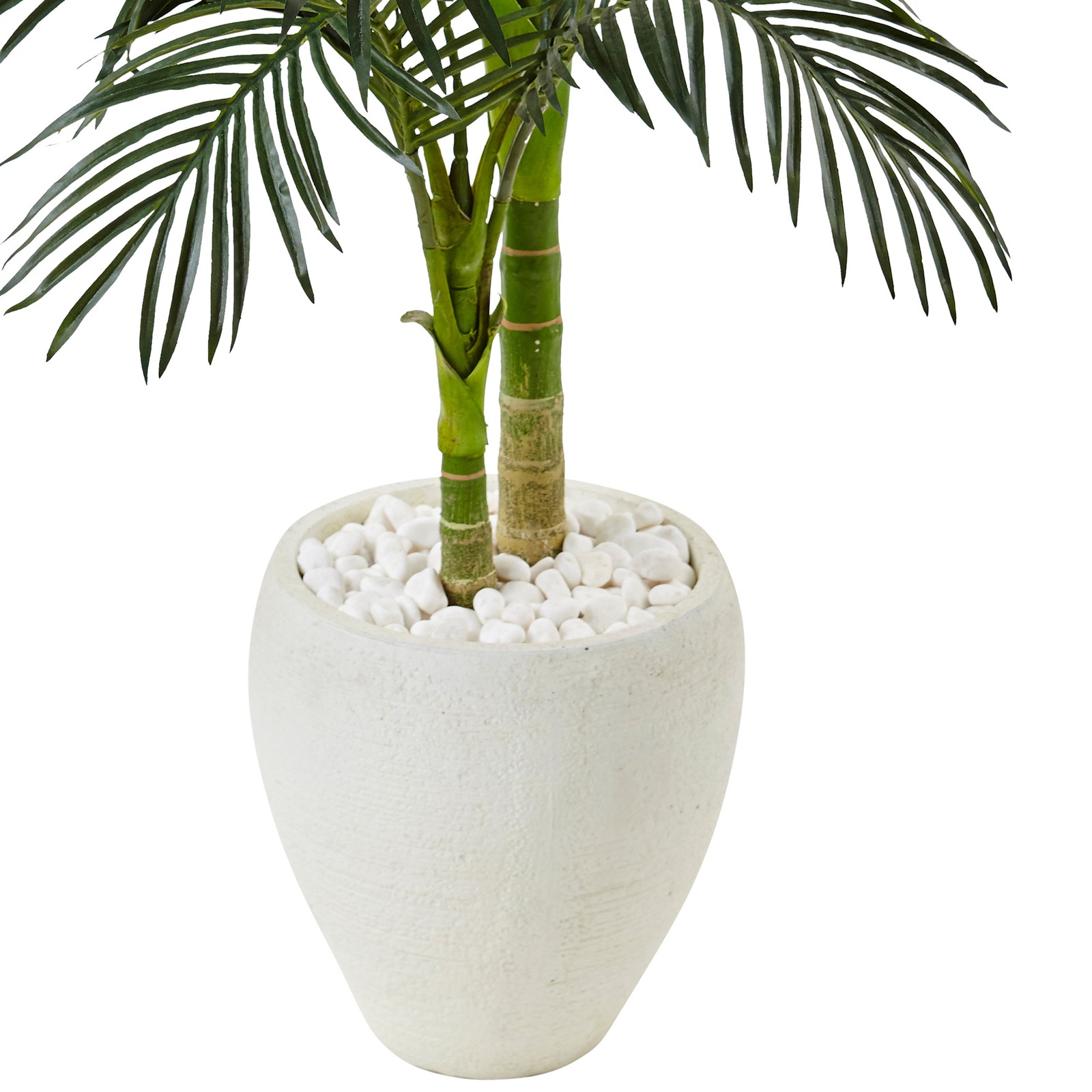 54″ Golden Cane Palm Artificial Tree in White Oval Planter in Green/White