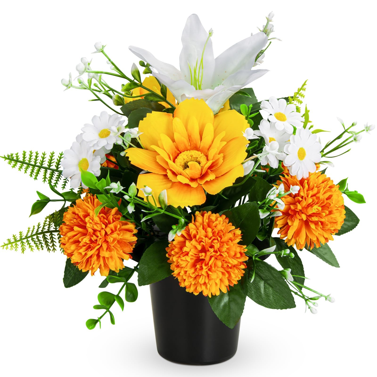 Artificial Grave Flowers in Pots, Potted Artificial Chrysanthmums Lily Daisy …