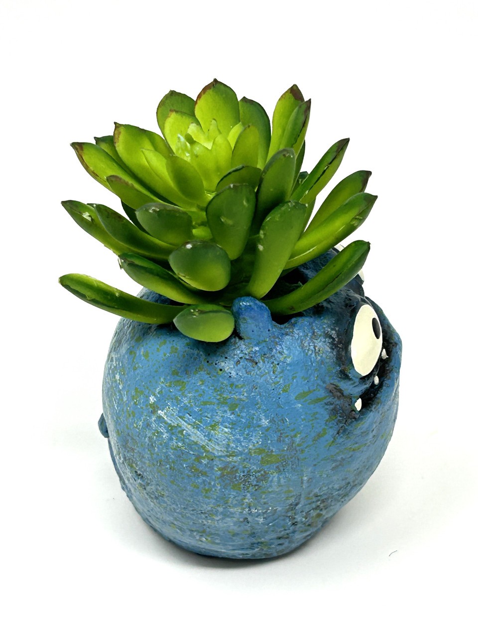 3.5″ Blue MURPHY Monster Blob House Mini pot WITH faux PLANT as shown