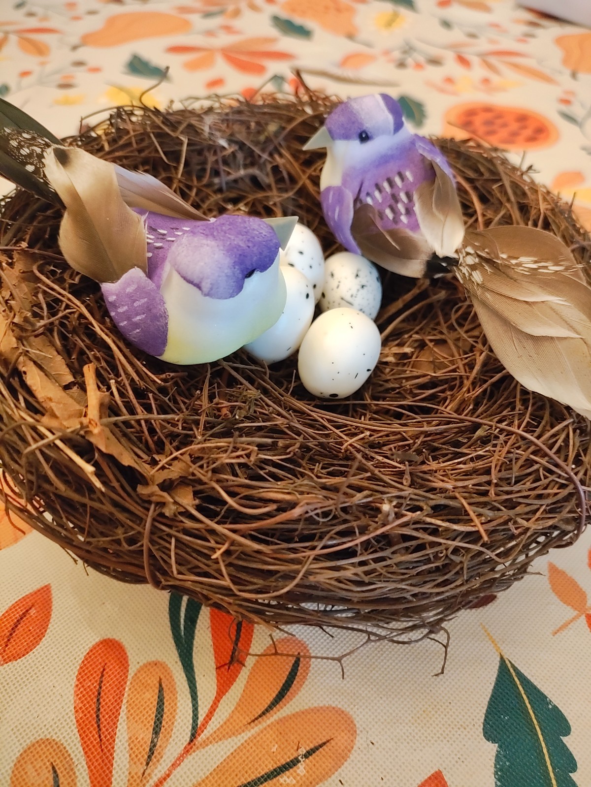 6″ Faux Artificial Bird’s Nest with 2 Bird’s & Colorful Eggs.