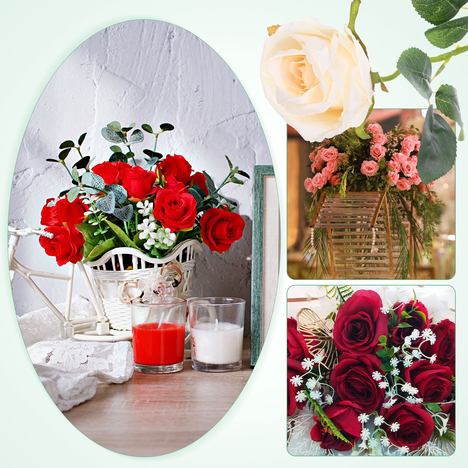 20-Pack Rose Artificial Flowers with Long Stem for Home Decor [Champagne]
