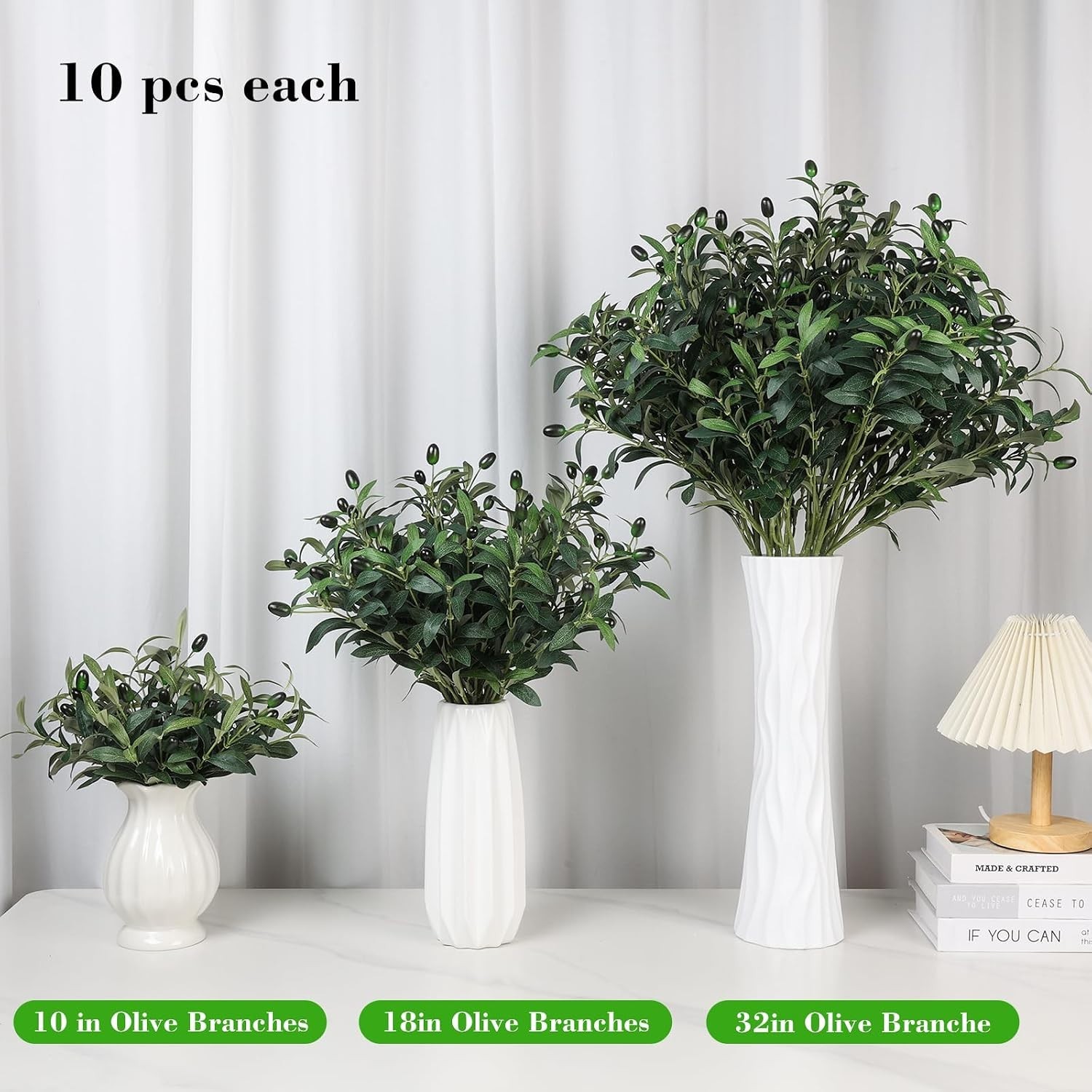 18in 10PCS Artificial Olive Branches for Vase Fake Greenery Stems | Faux Oliv…