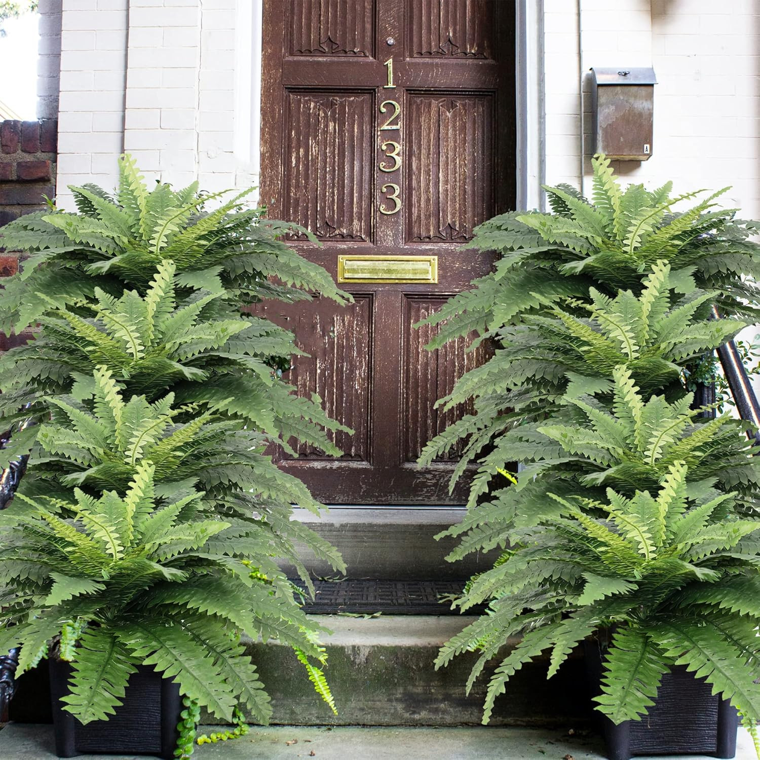 Artificial Ferns for Outdoors, Set of 2 Bouquets 33″ Diam Large Fake Ferns Faux