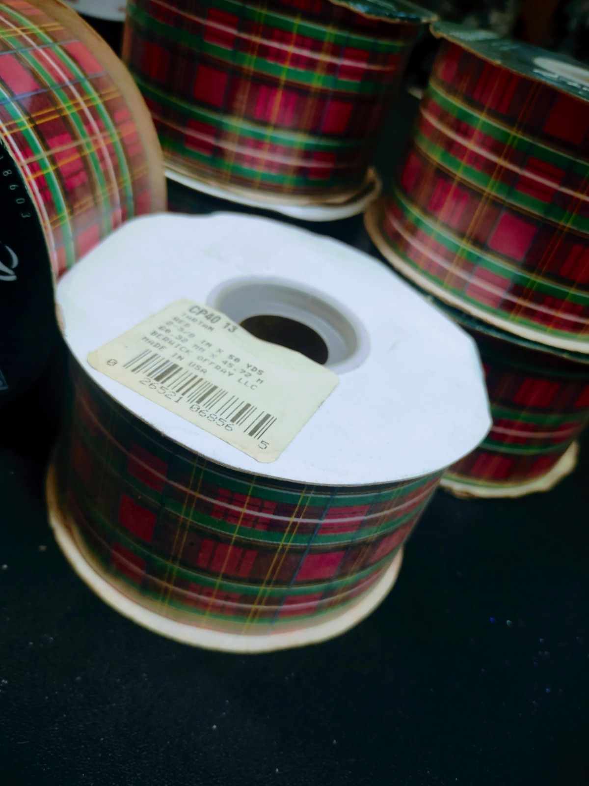 #40 Berwick Flora-Satin Waterproof Ribbon, 50 Yards Tartan Plaid Red, 2-3/8″