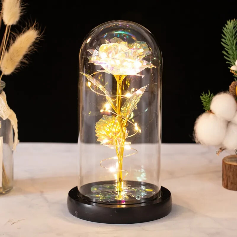 Eternal Forever Rose Flower In Glass Dome LED Light