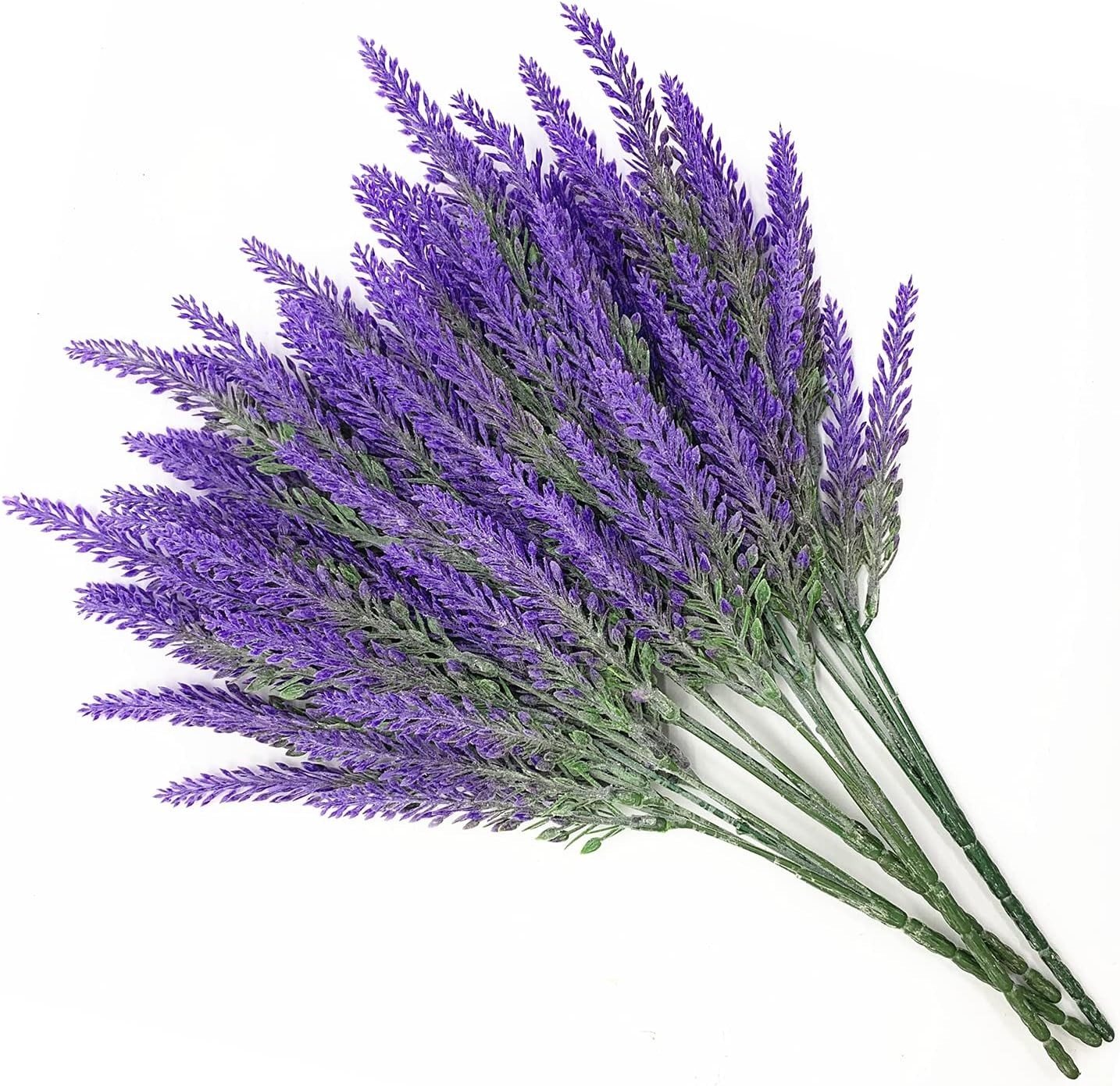 Artificial Lavender Fake Flowers Flocked Plants Plastic Faux Bouquet Purple 5